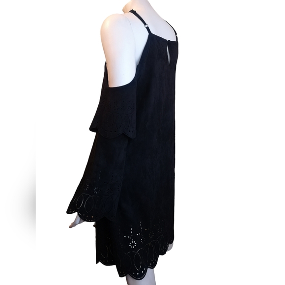 NEW Bell Sleeve Suede Dress with Laser Cutout Details - Picture 2 of 12